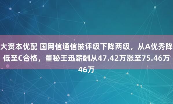 大资本优配 国网信通信披评级下降两级,从A优秀降低至C合格,董秘王迅薪酬从47.42万涨至75.46万