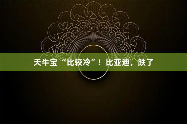 天牛宝 “比较冷”!比亚迪,跌了